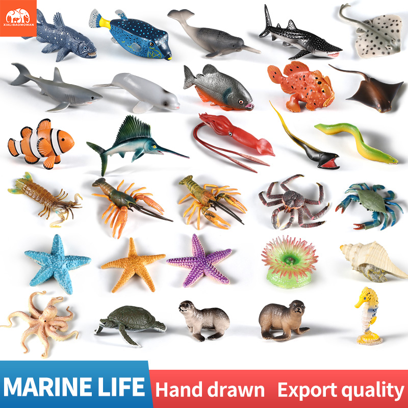 Kids Toys Packaging - 海洋生物動物アクションフィギュアセット - イルカ、サメ、ヒトデ、アザラシ、ロブスター、海洋水生動物水族館教育玩具（子供向け）
