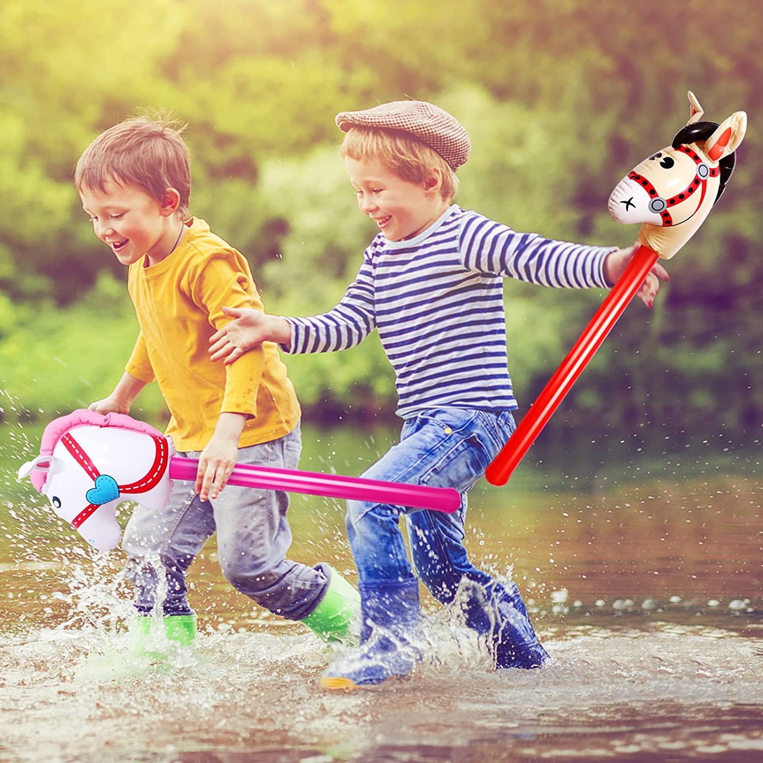 子供のための膨脹可能なきらびやかな風船,虹の頭の形をしたおも - Kids Toys Horse のレビューと価格