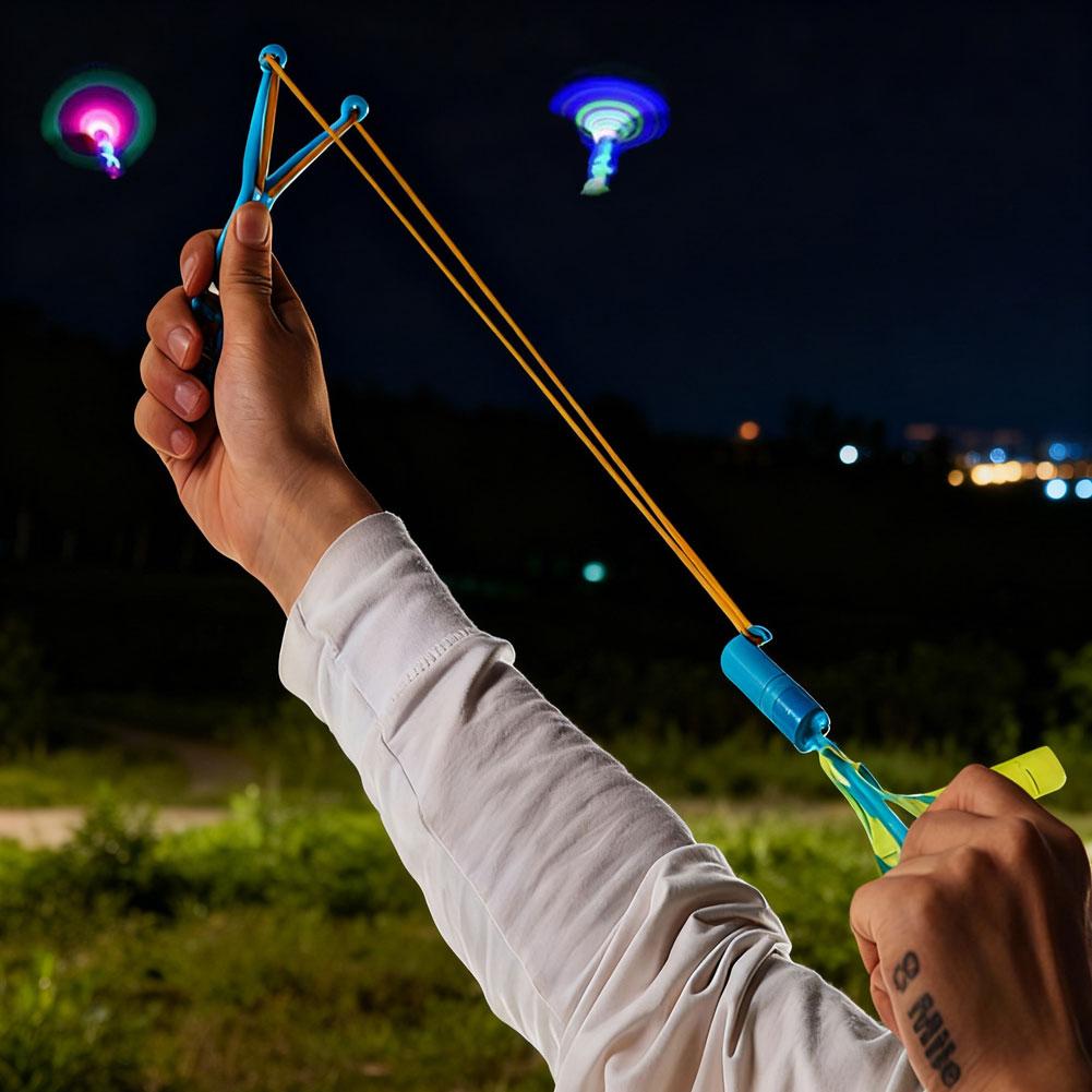 LEDライトアッププロペラ飛行玩具スリングショットランチャー - Kids Toys Helicopter のレビューと価格